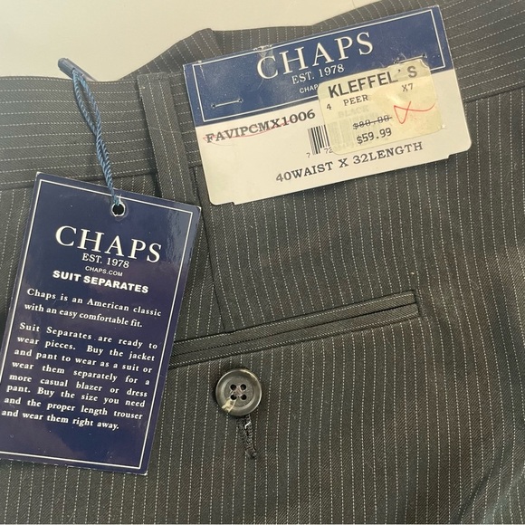 NWT Chaps 40W 32L Men’s Black Pinstripe Pants - Picture 3 of 8